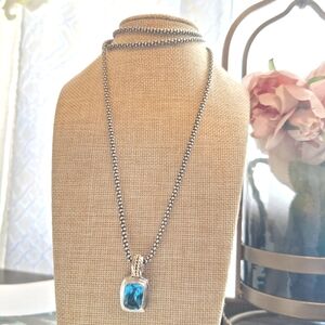 Sadye L Vassil SLV 14K Gold Sterling Silver blue topaz necklace